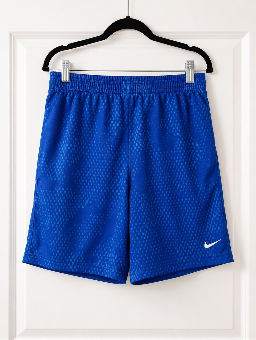 Nike Blue Mesh Athletic Shorts with White Swoosh Boys Size Large